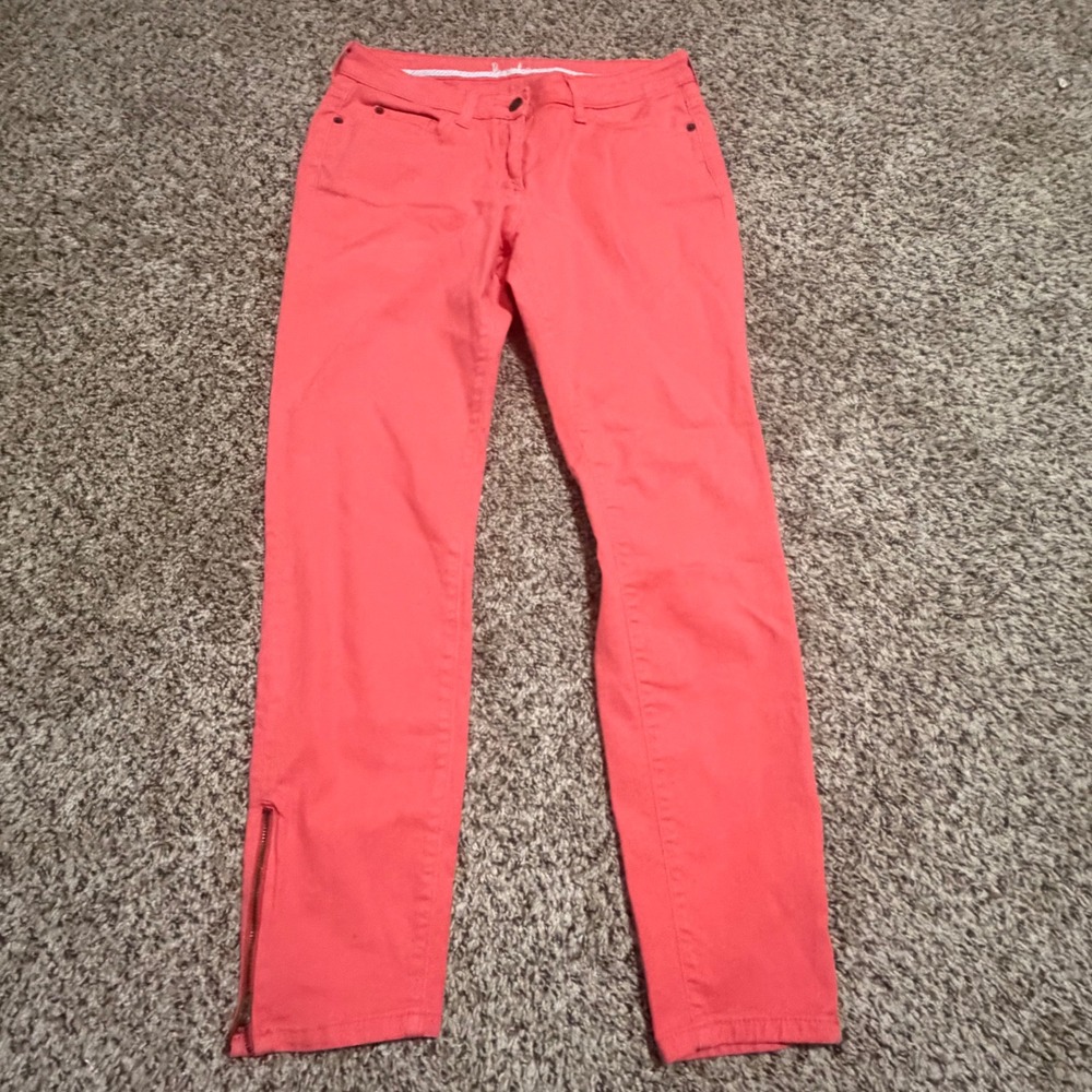 Boden Womens Coral Pink Slim Ankle Zip Pants Size US 8R WC145 Mid Rise Cotton